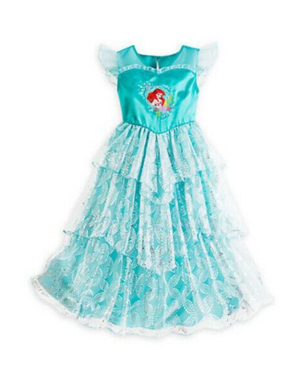 Disney Store Ariel Teal Layered Tulle Mermaid Nightgown Dress Girls Size 7-8